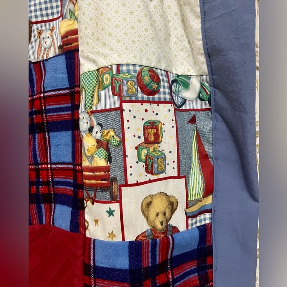 New Handmade Baby Quilt or Lap Blanket - Red & Blue Plaid Teddy Bears/Toys/Bunny - Picture 3 of 5